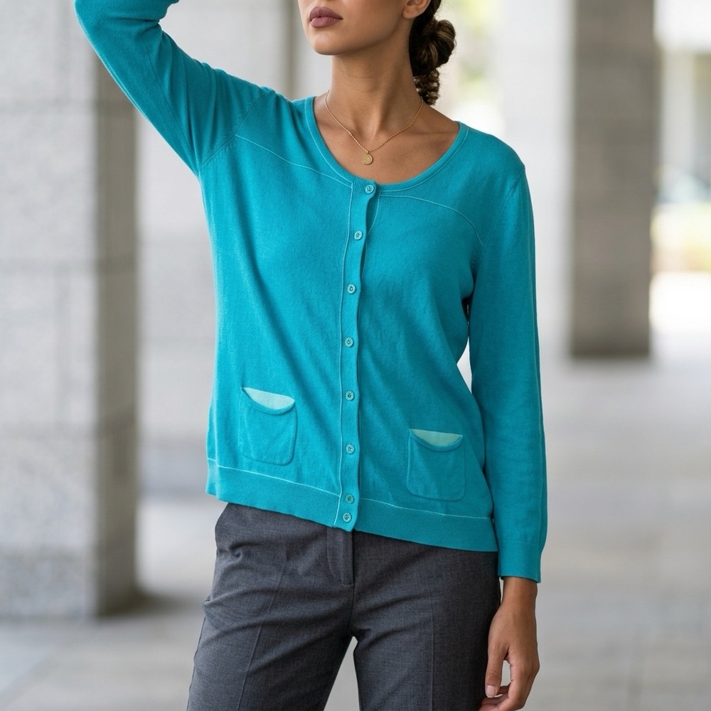 New York & Company XL Teal Button-Front Women’s Cardigan